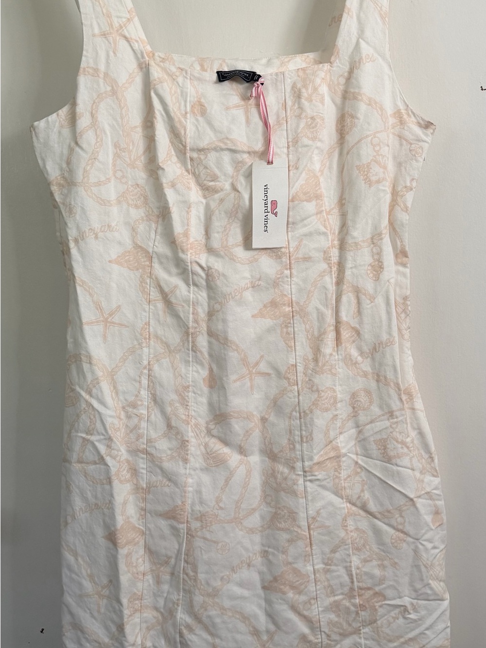 Vineyard Vines White Tank Dress with Pale Peach Shell Print